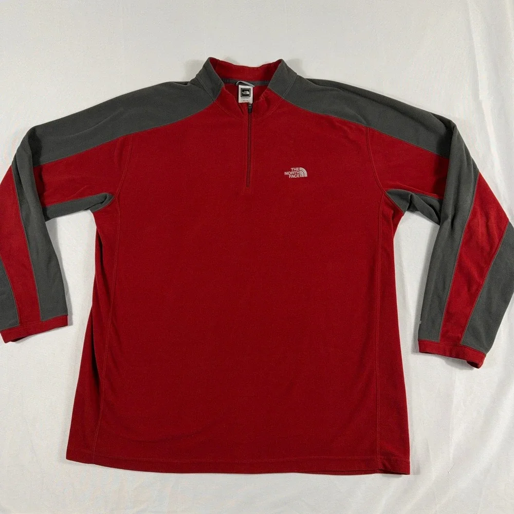 The North‎ Face Fleece Pullover TKA 100 Quarter Zip Red Gray Mens XXL